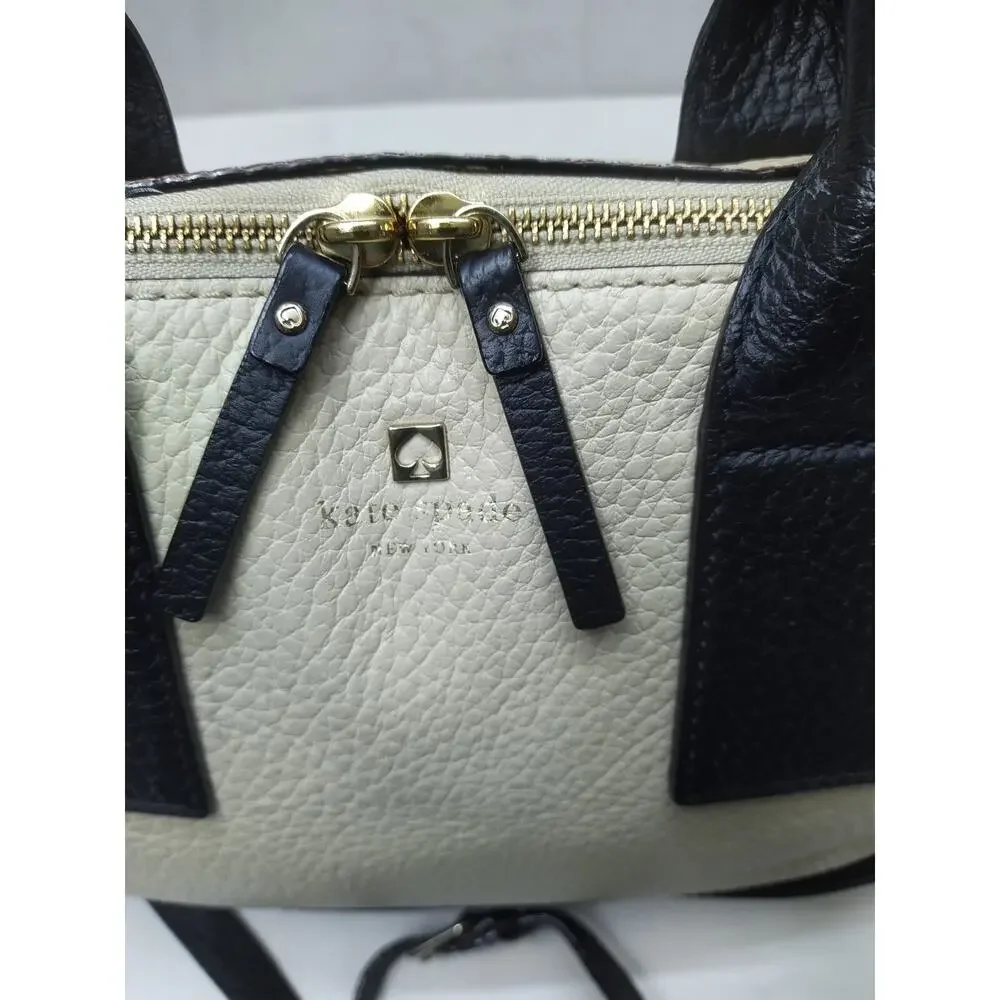 Kate Spade New York Colorblock Ivory Black Pebbled Leather Zipper Satchel Bag